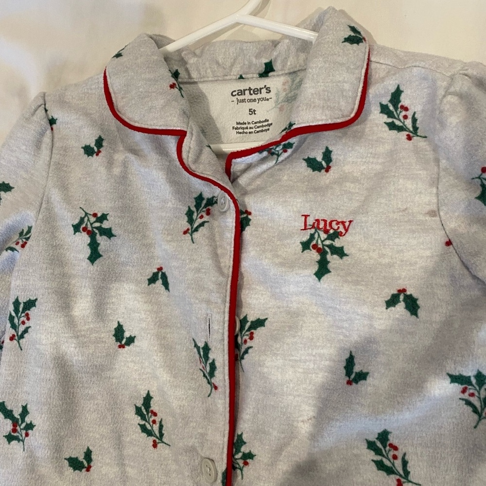 Carter's Gray Pajama Top with Holly Print
